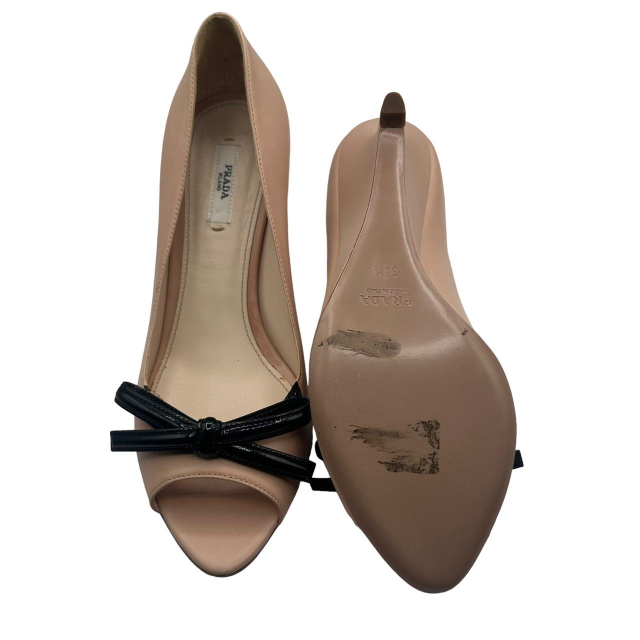 Prada Pink Leather Bow Peep-Toe Wedge Sandals