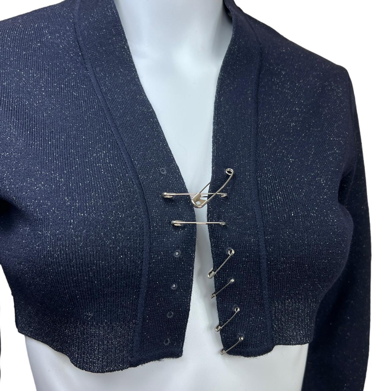 Jean Paul Gaultier Maille Mavy Blue Cropped Cardigan with Safety Pins