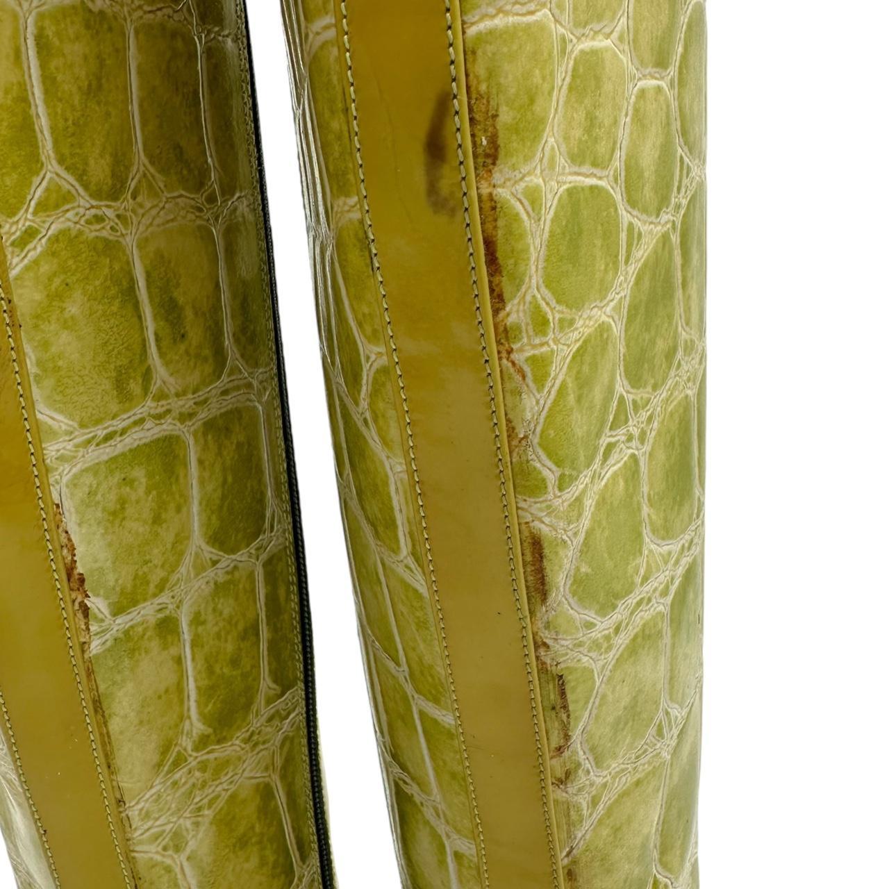 Dolce & Gabbana Green Croc Embossed Heeled Knee-High Boots