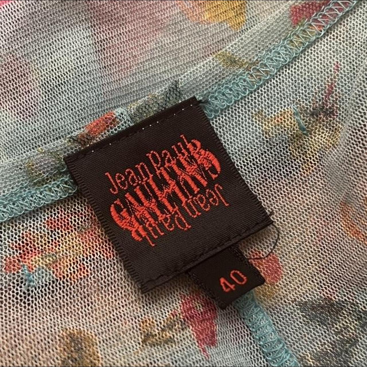 Jean-Paul Gaultier Blue Floral Mesh Long Sleeve Tie Front Asymmetrical Hem Blouse - Outfit Repeater