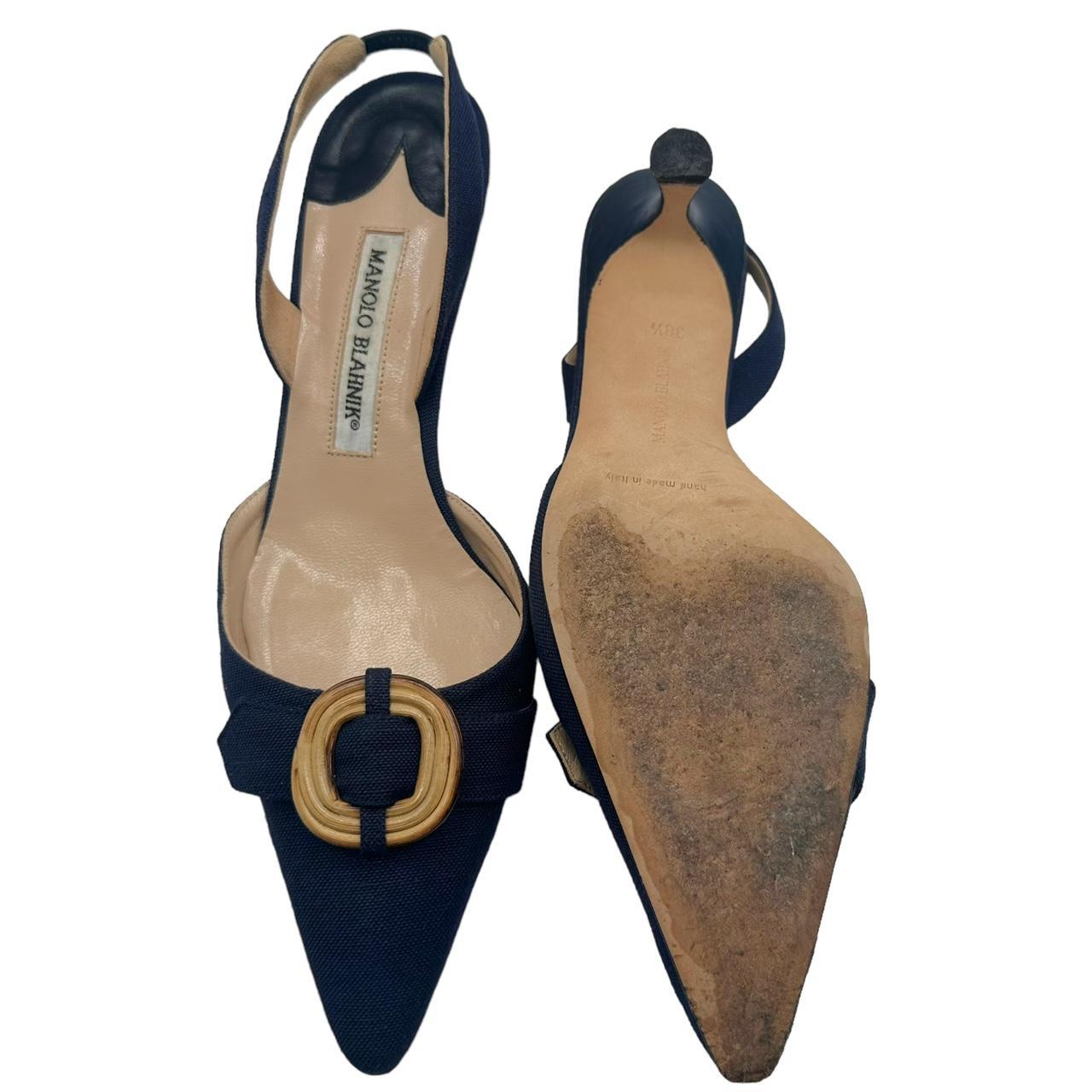 Manolo Blahnik Navy Blue Pointed Toe Slingback Heels