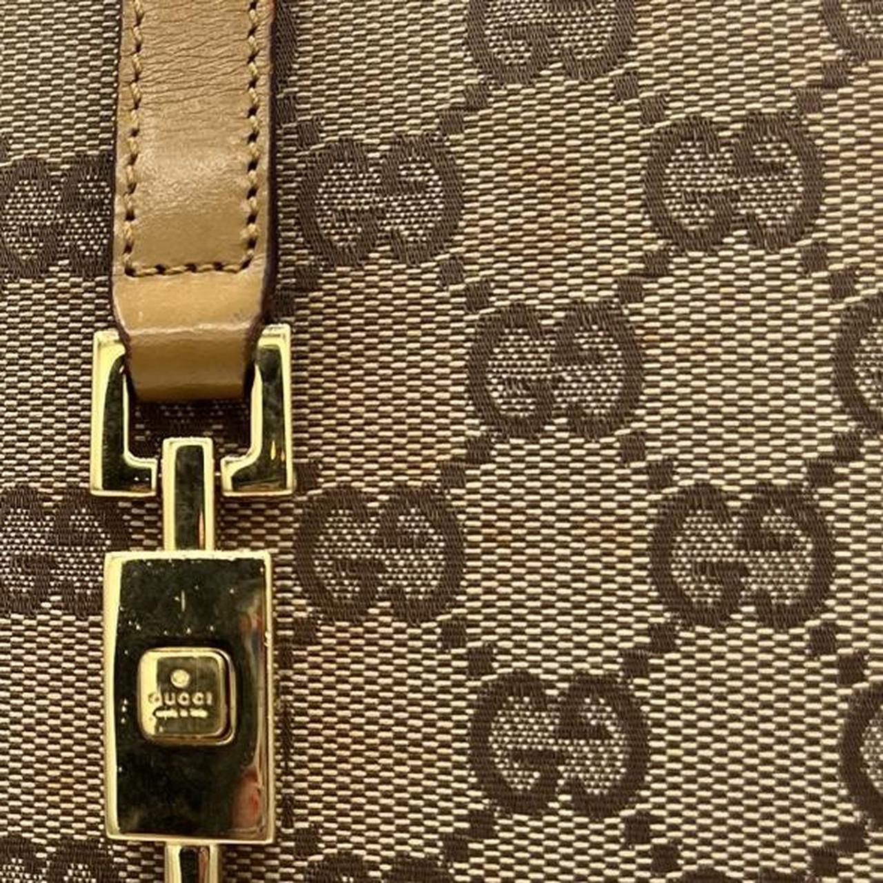 Gucci Tan Leather Monogram Canvas Shoulder Bag