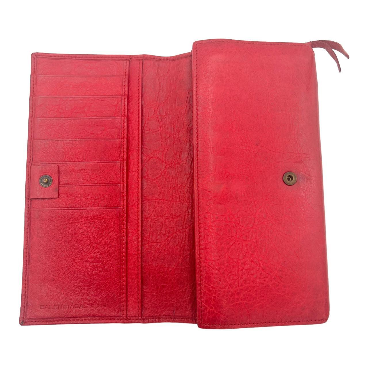 Balenciaga Red Leather City Wallet with Zip Pocket
