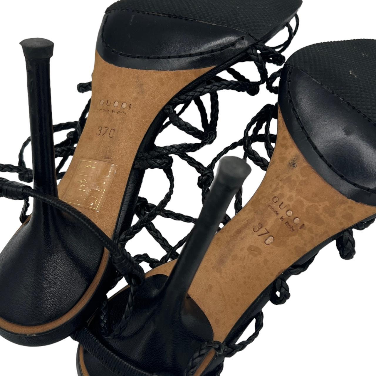 Gucci Black Braided Leather Strappy Heels Size 37