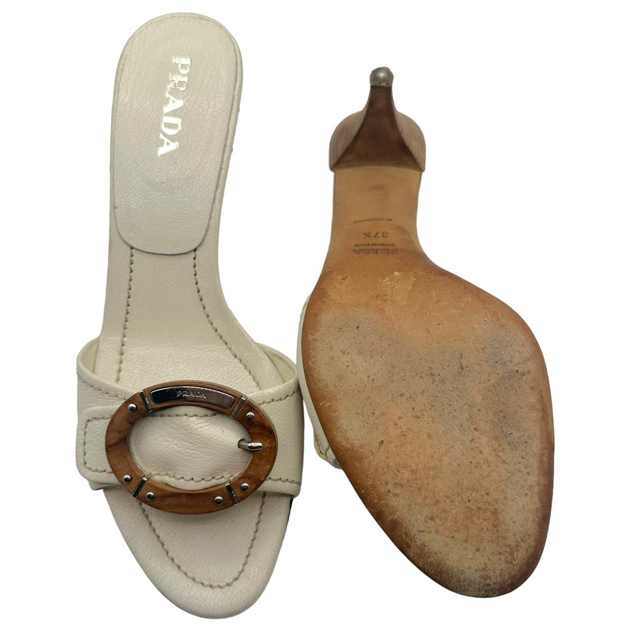 Prada White Leather Kitten Heel Sandals