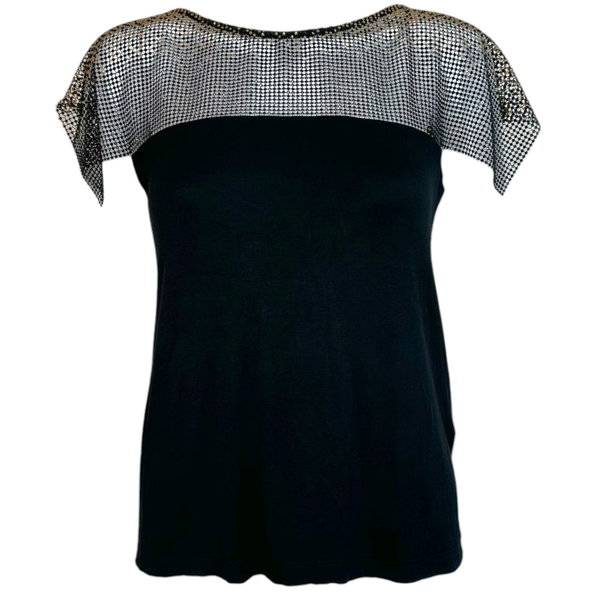 Versace Blouse Black Gold Crystal Embellished Round Neck