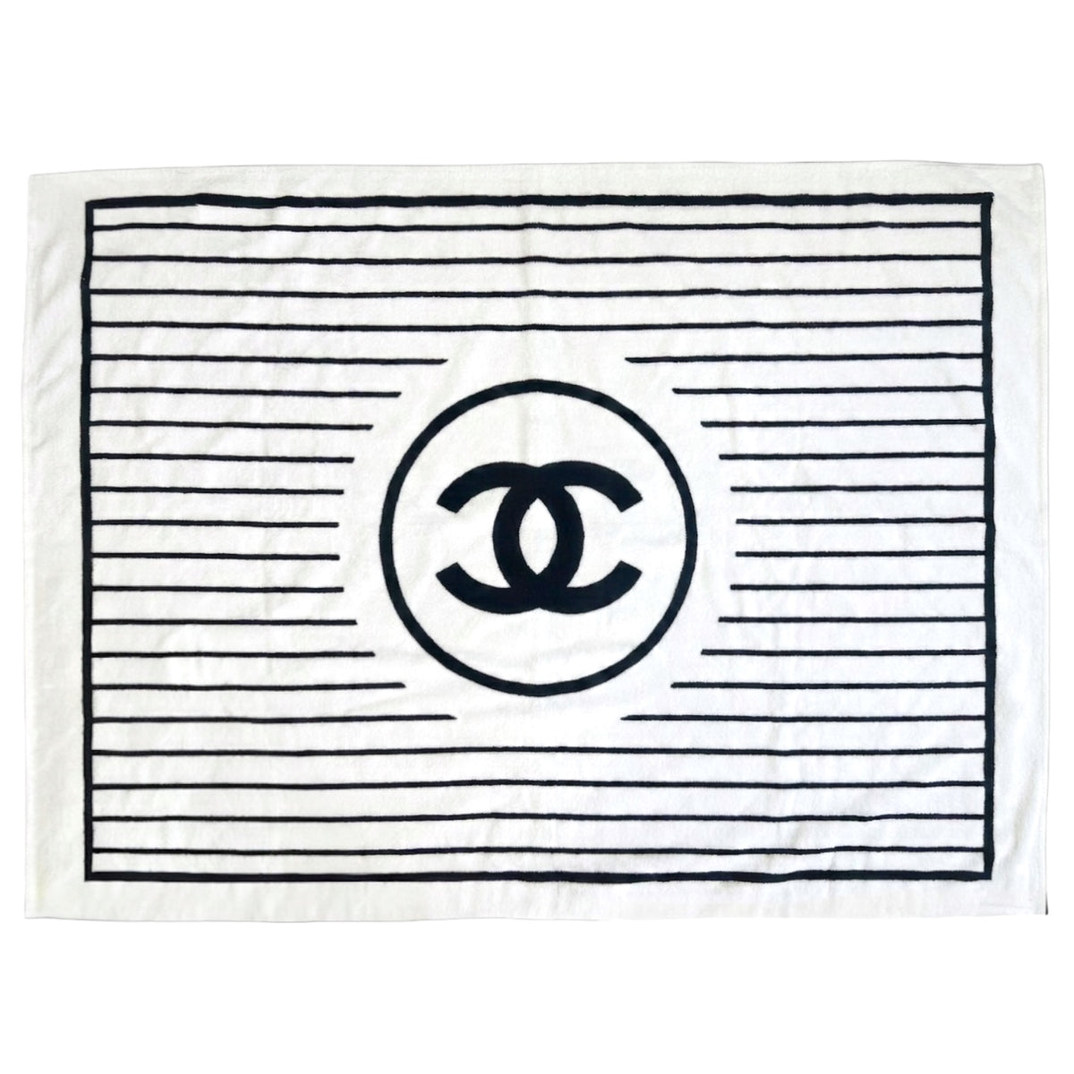 Chanel Black & White Striped CC Logo Beach Towel