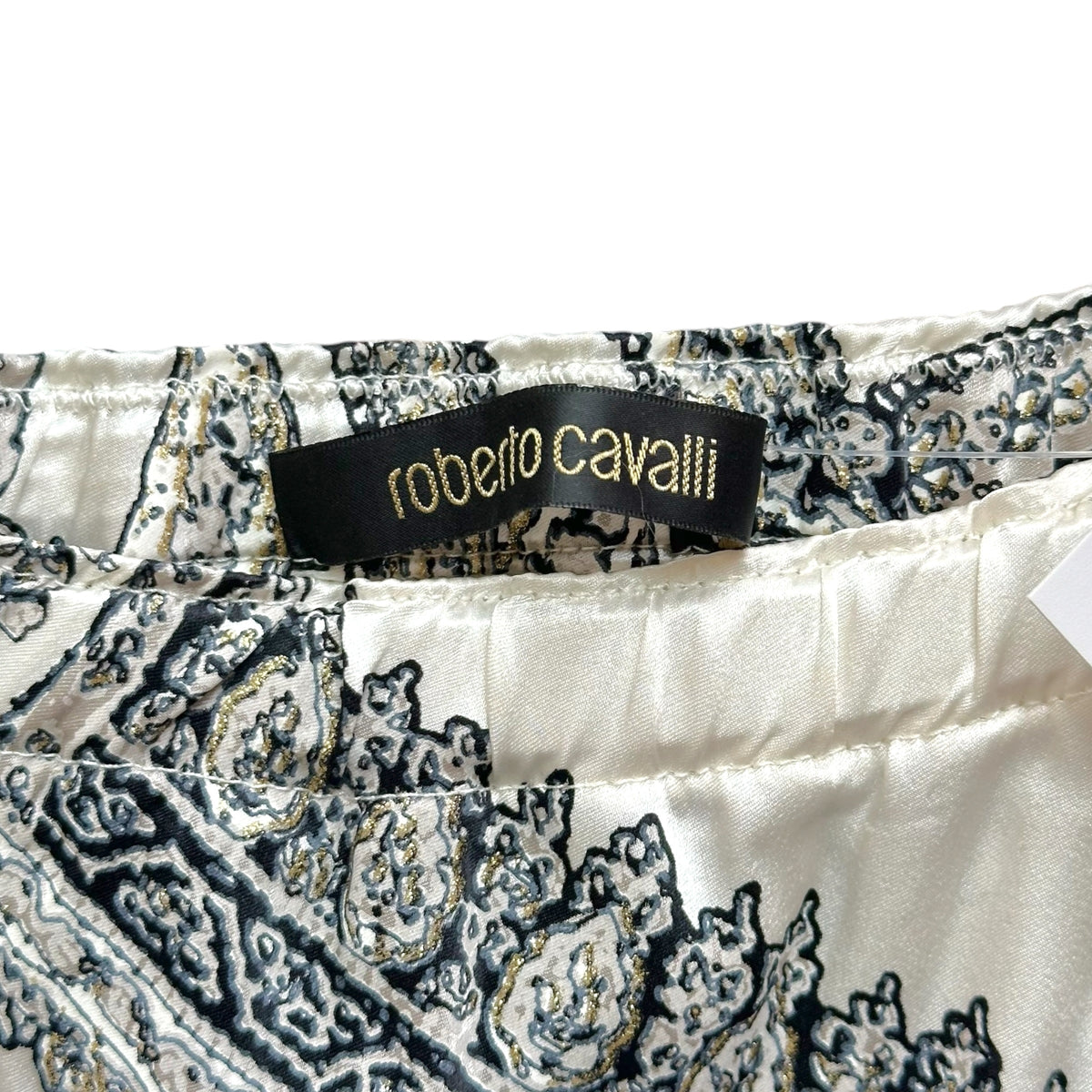 Roberto Cavalli Silk Maxi Skirt Black White Metallic Paisley