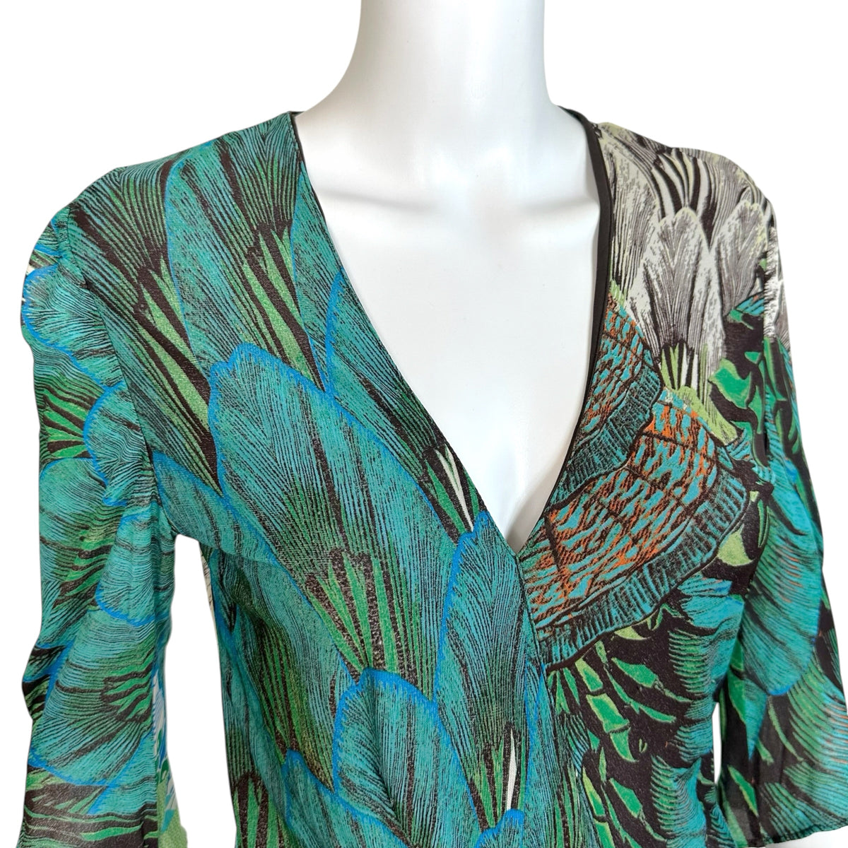 Roberto Cavalli Blue Feather Print Midi Dress