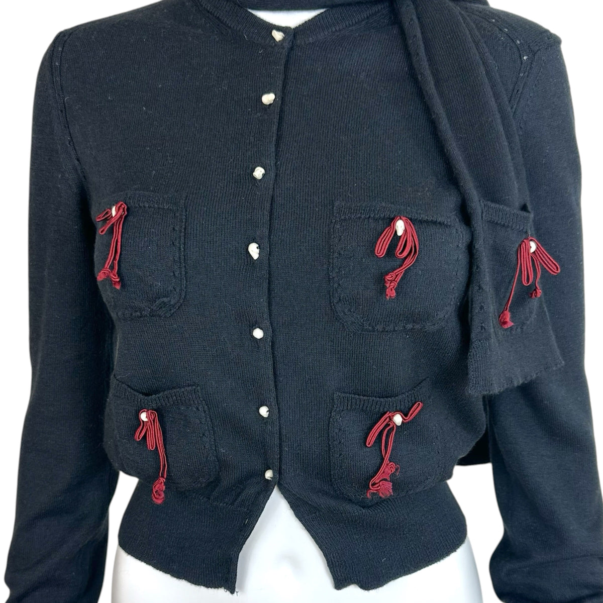 Dsquared2 Black Cashmere Cardigan Scarf Set Bow Skull