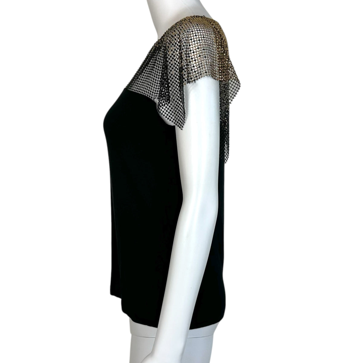 Versace Blouse Black Gold Crystal Embellished Round Neck