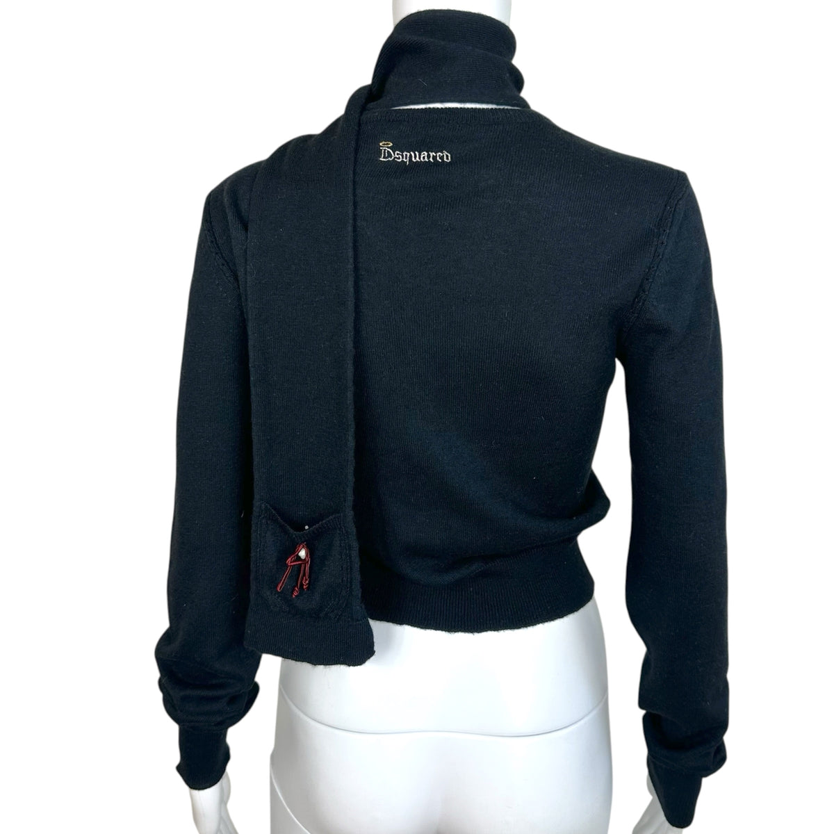 Dsquared2 Black Cashmere Cardigan Scarf Set Bow Skull