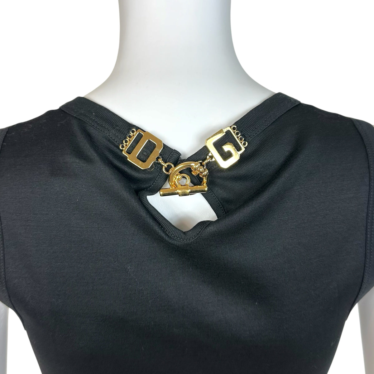 Dolce & Gabbana Black & Gold Logo Toggle Back Tank Top
