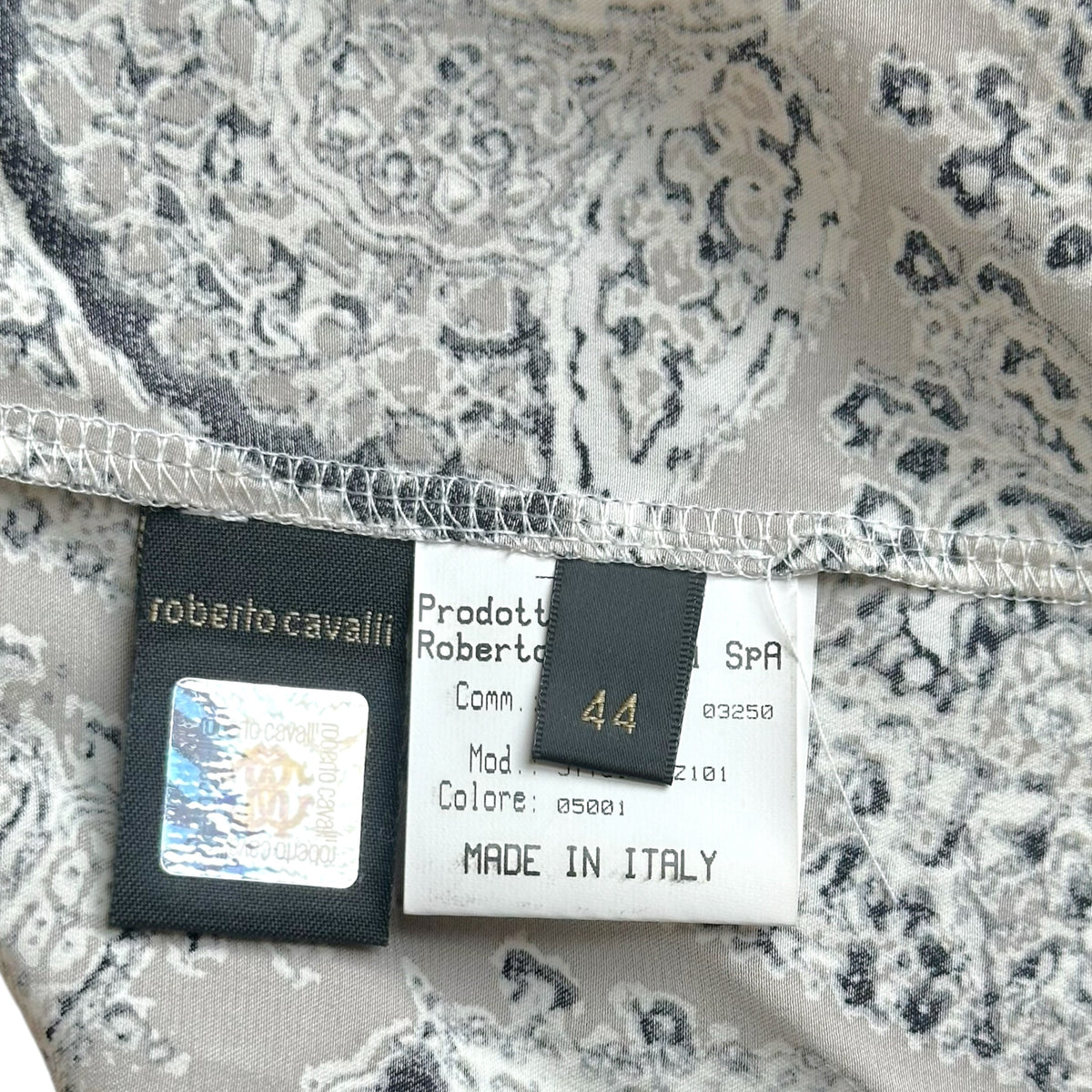 Roberto Cavalli Silk Maxi Skirt Black White Metallic Paisley