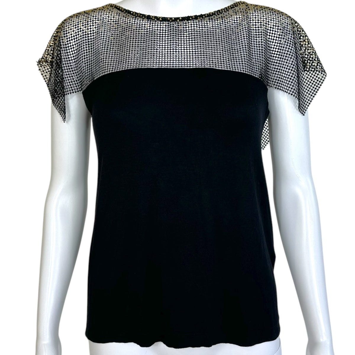 Versace Blouse Black Gold Crystal Embellished Round Neck
