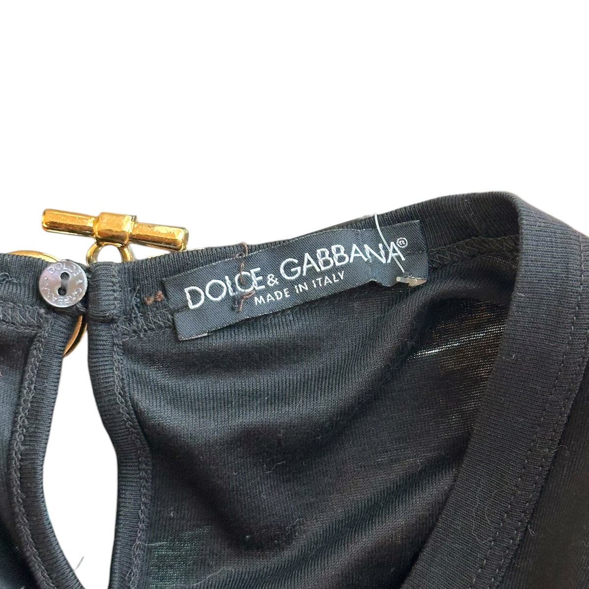 Dolce & Gabbana Black & Gold Logo Toggle Back Tank Top
