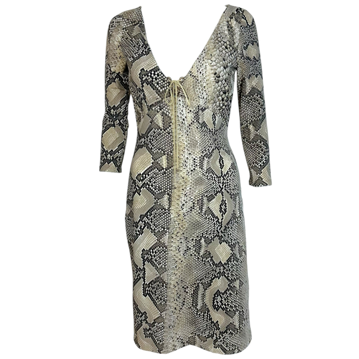 Roberto Cavalli Gray Snakeskin Print Midi Dress