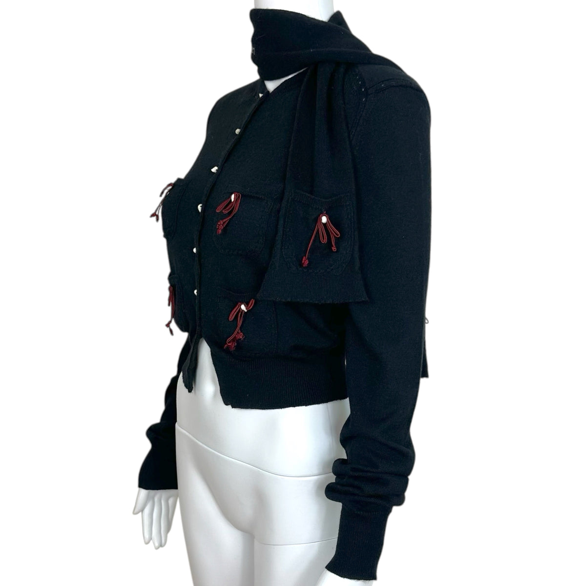 Dsquared2 Black Cashmere Cardigan Scarf Set Bow Skull