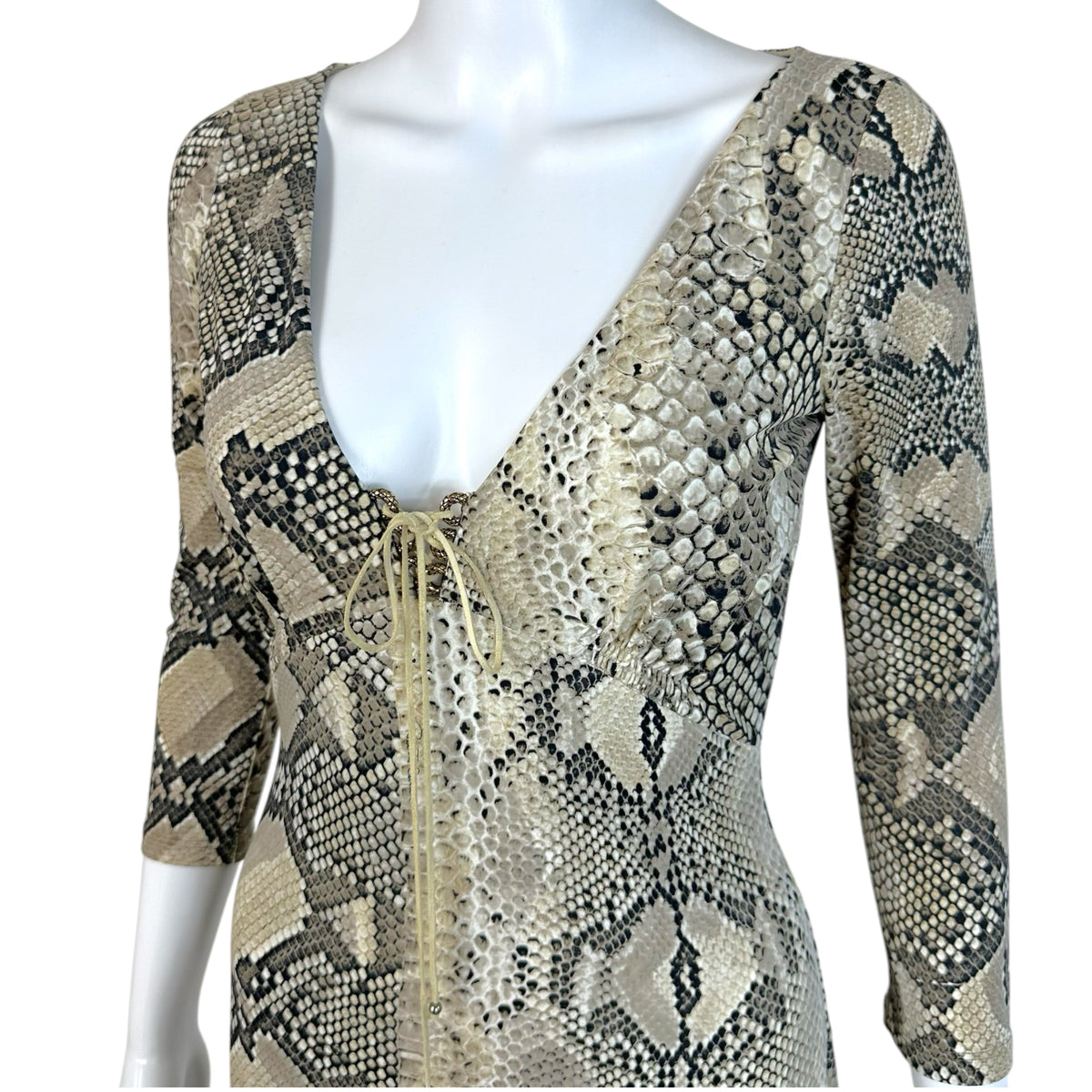Roberto Cavalli Gray Snakeskin Print Midi Dress