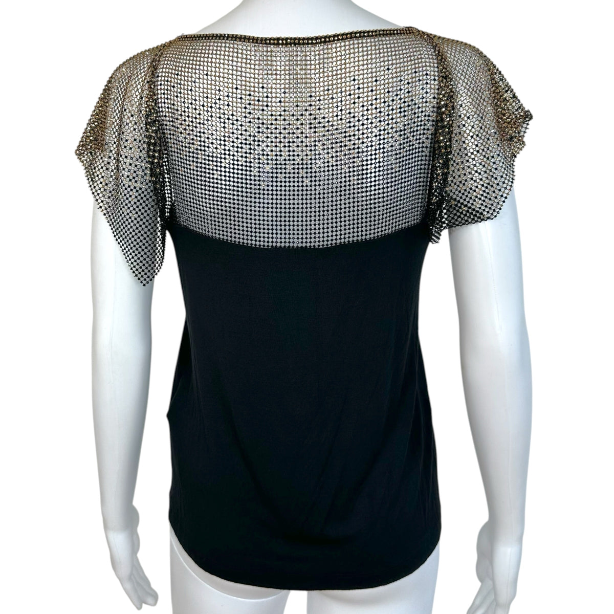 Versace Blouse Black Gold Crystal Embellished Round Neck