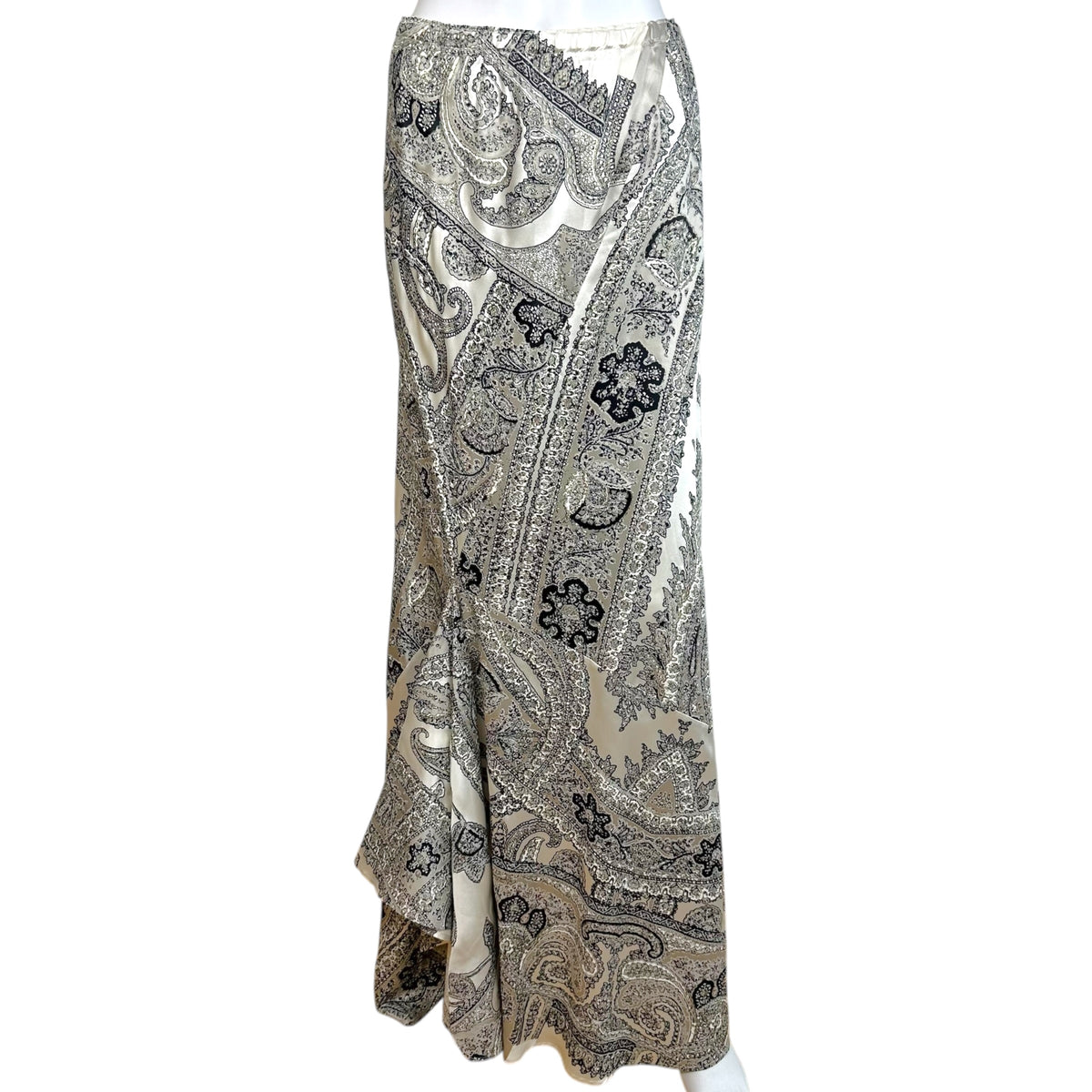 Roberto Cavalli Silk Maxi Skirt Black White Metallic Paisley