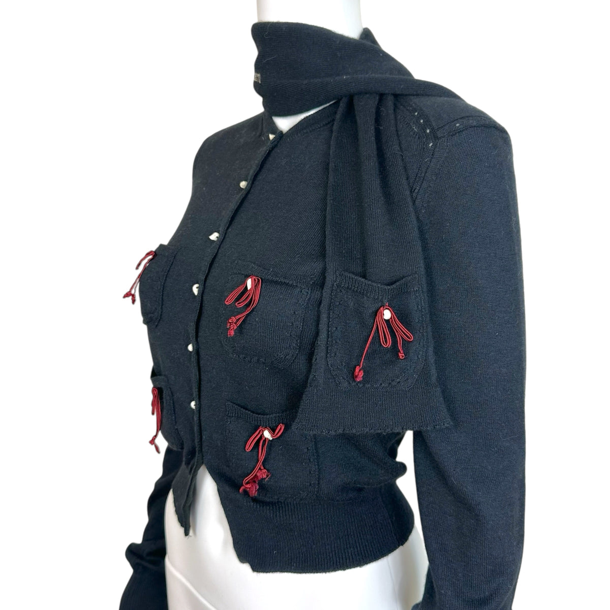 Dsquared2 Black Cashmere Cardigan Scarf Set Bow Skull