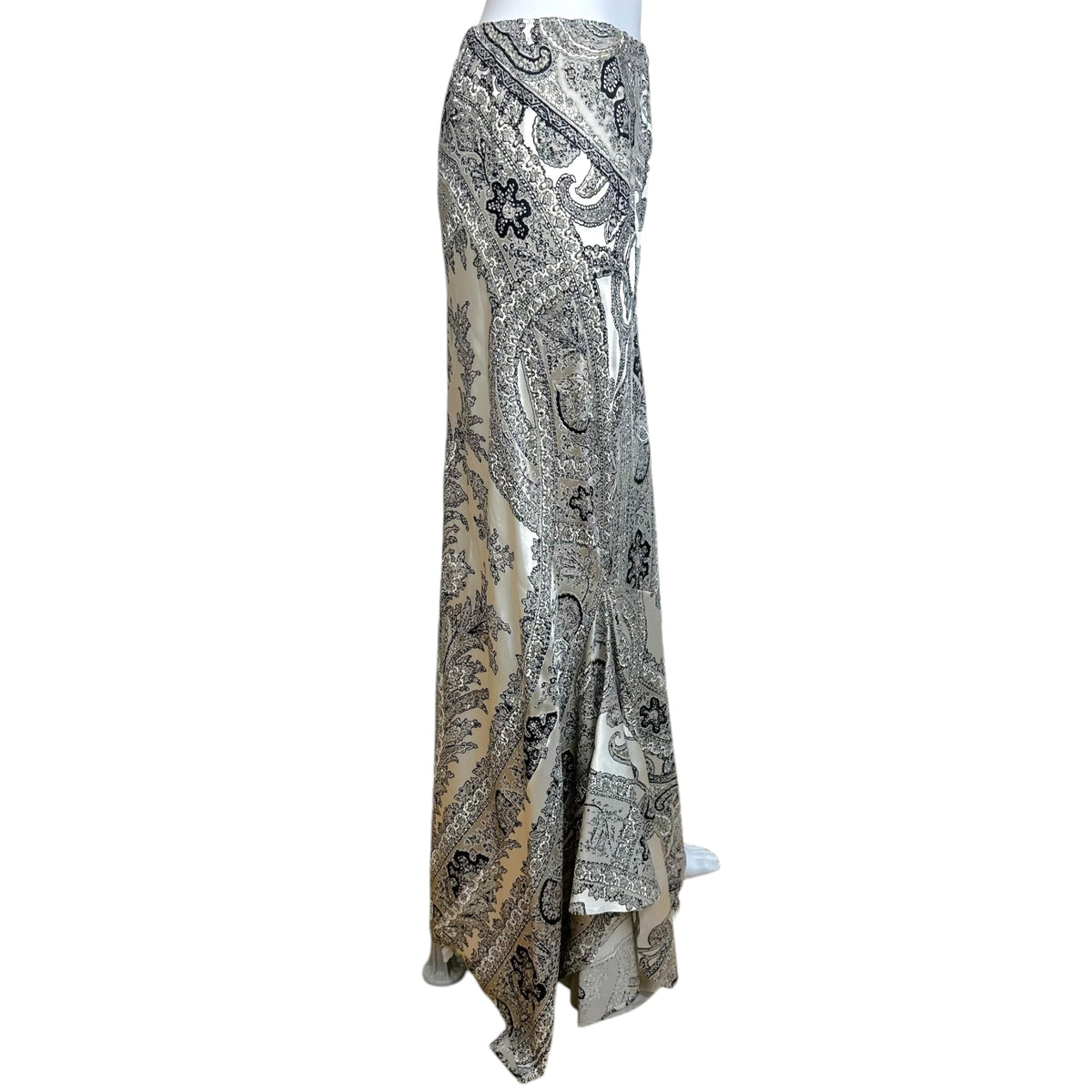 Roberto Cavalli Silk Maxi Skirt Black White Metallic Paisley