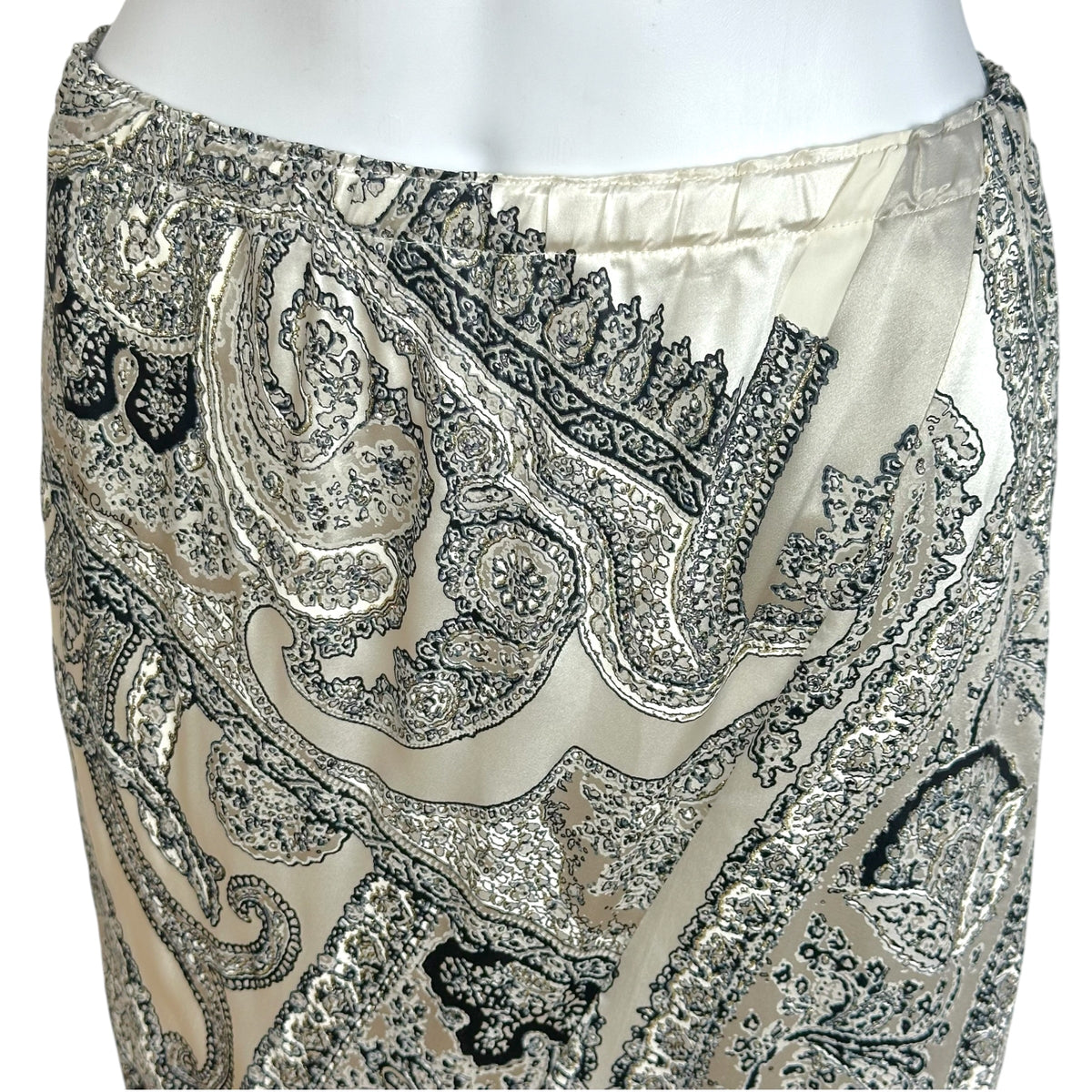 Roberto Cavalli Silk Maxi Skirt Black White Metallic Paisley