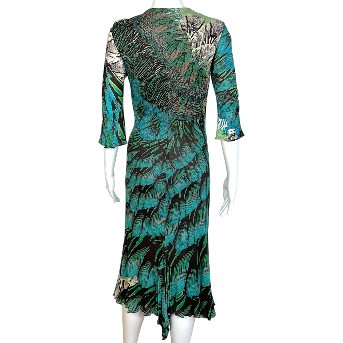 Roberto Cavalli Blue Feather Print Midi Dress