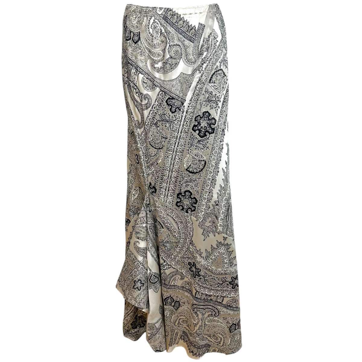 Roberto Cavalli Silk Maxi Skirt Black White Metallic Paisley