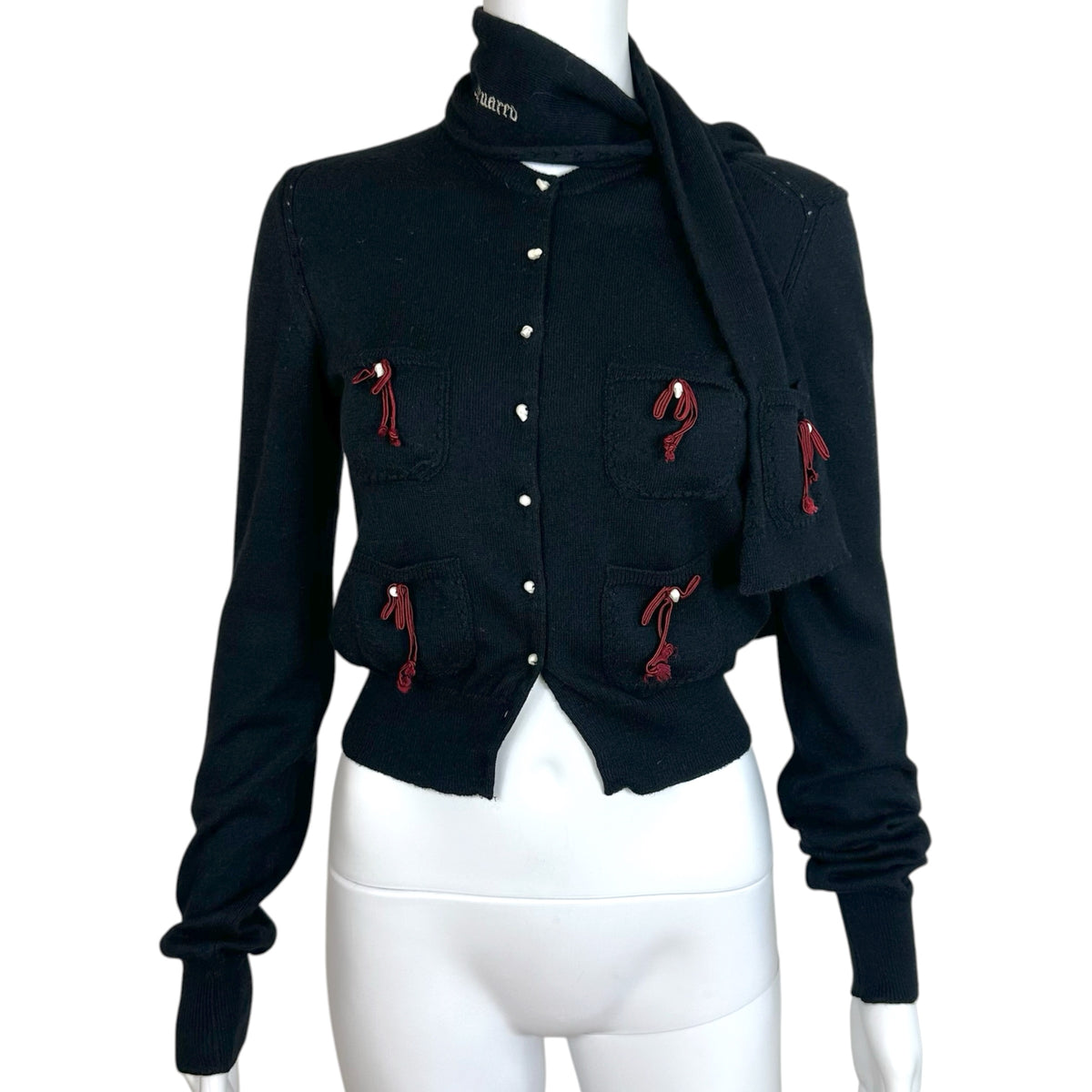 Dsquared2 Black Cashmere Cardigan Scarf Set Bow Skull