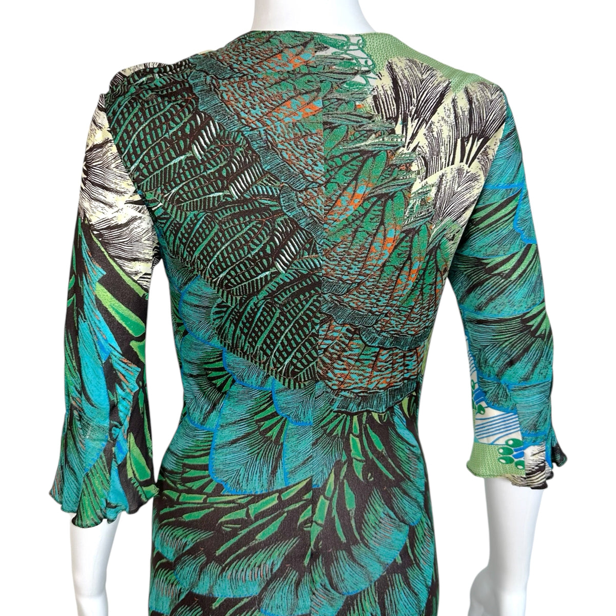 Roberto Cavalli Blue Feather Print Midi Dress