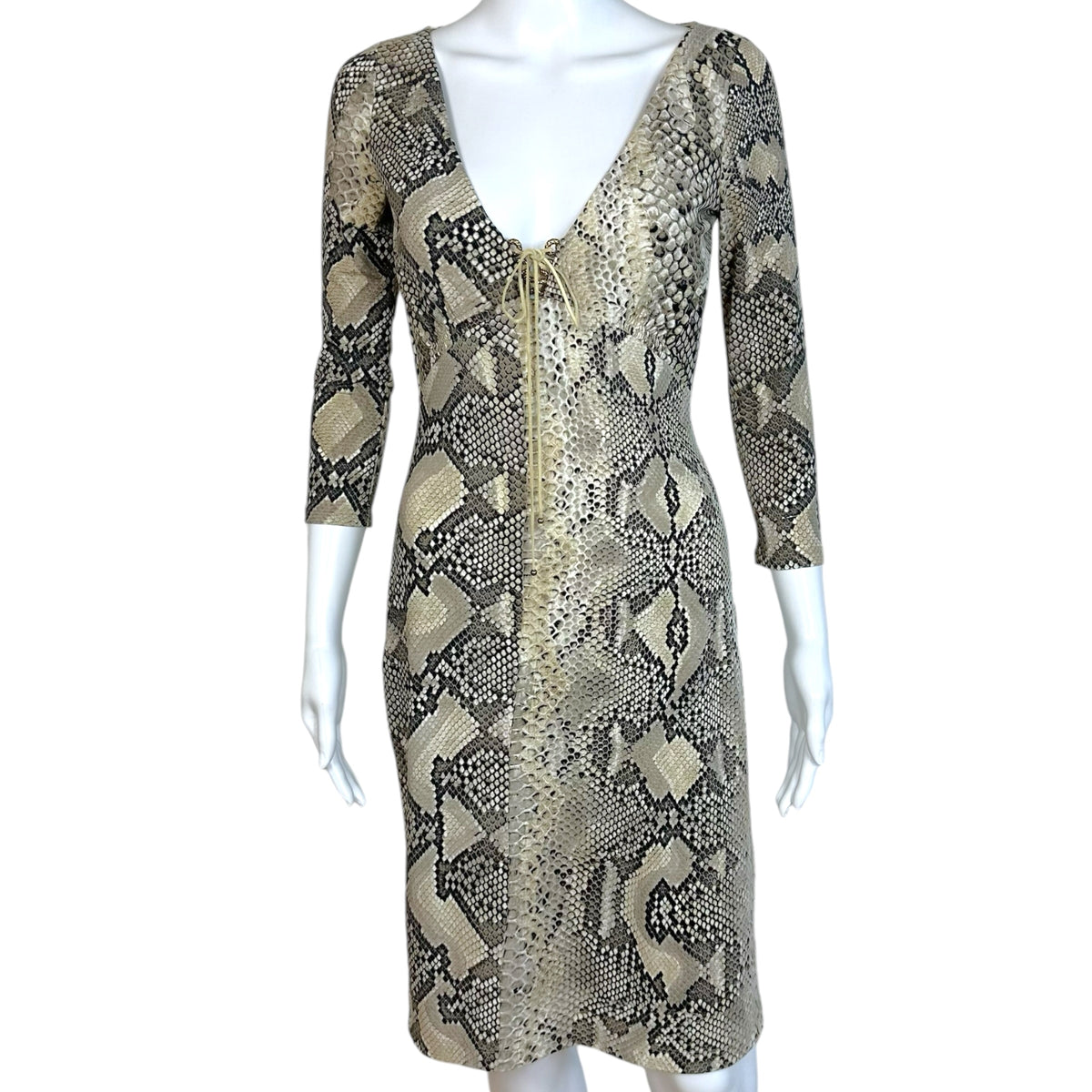 Roberto Cavalli Gray Snakeskin Print Midi Dress