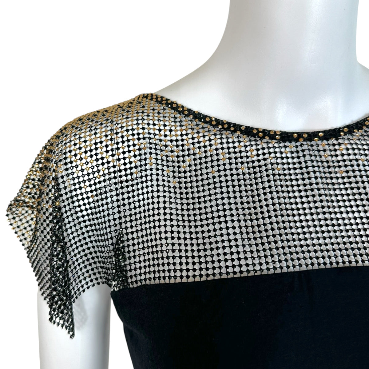Versace Blouse Black Gold Crystal Embellished Round Neck