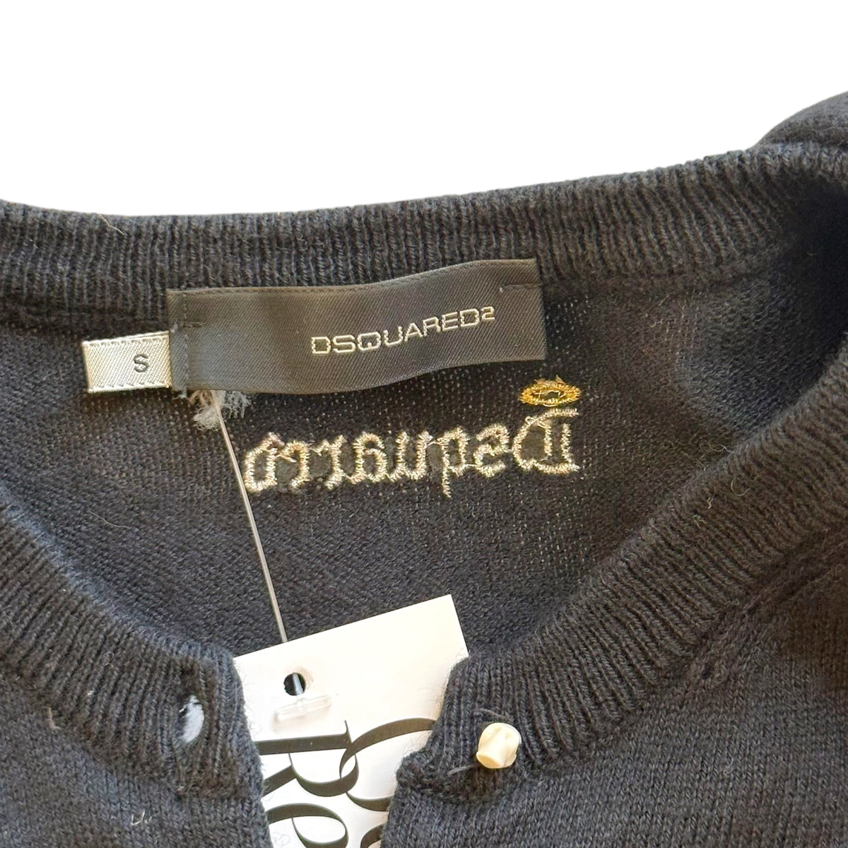 Dsquared2 Black Cashmere Cardigan Scarf Set Bow Skull