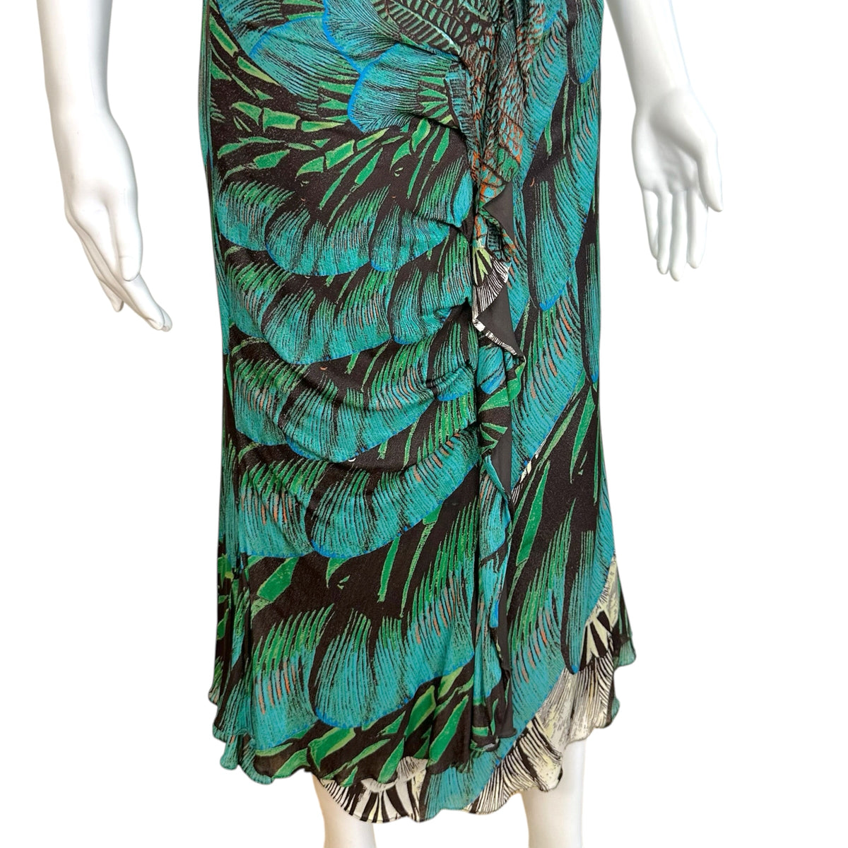 Roberto Cavalli Blue Feather Print Midi Dress