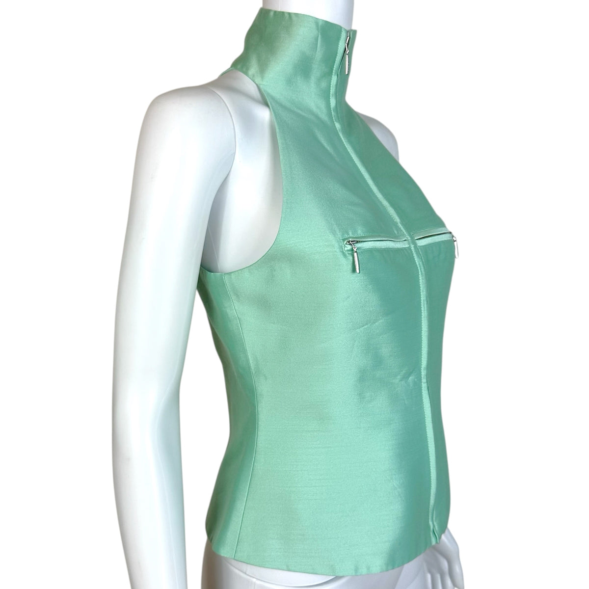 Fanci Club Mint Green Zip-Up Sleeveless Top Size S