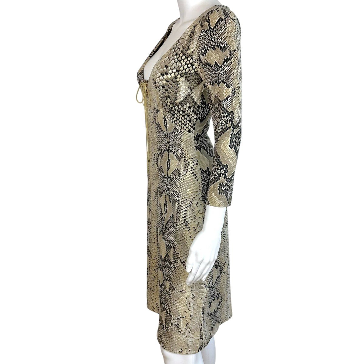 Roberto Cavalli Gray Snakeskin Print Midi Dress