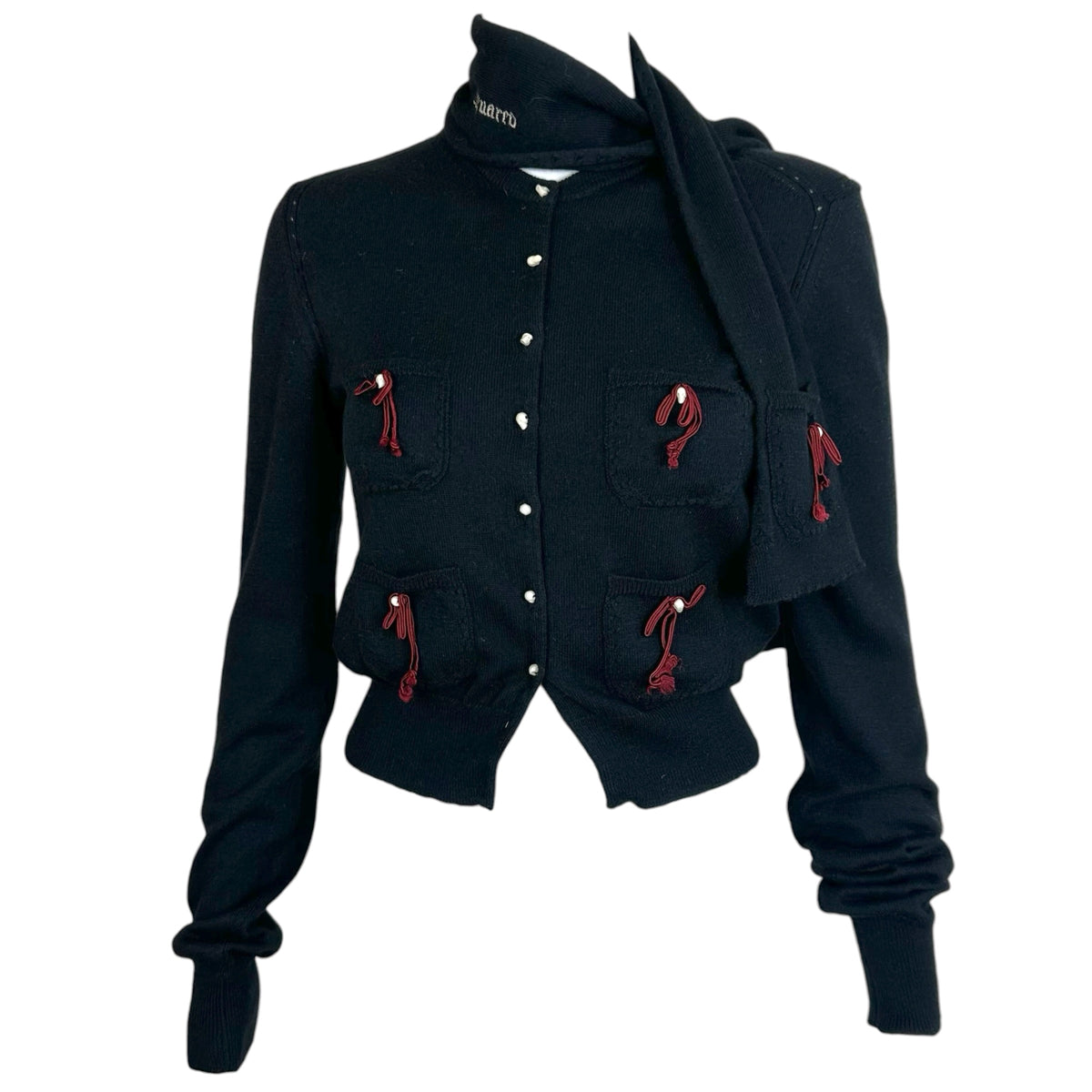 Dsquared2 Black Cashmere Cardigan Scarf Set Bow Skull