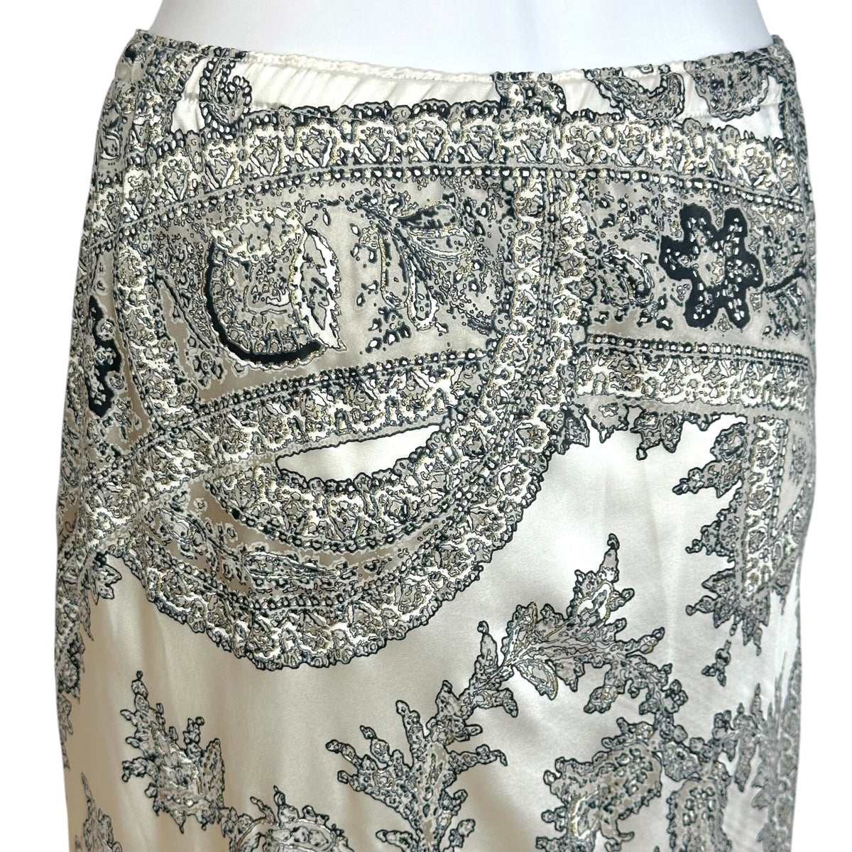 Roberto Cavalli Silk Maxi Skirt Black White Metallic Paisley