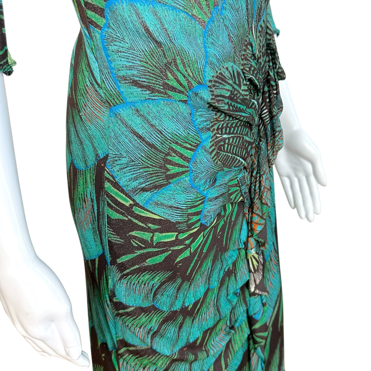 Roberto Cavalli Blue Feather Print Midi Dress