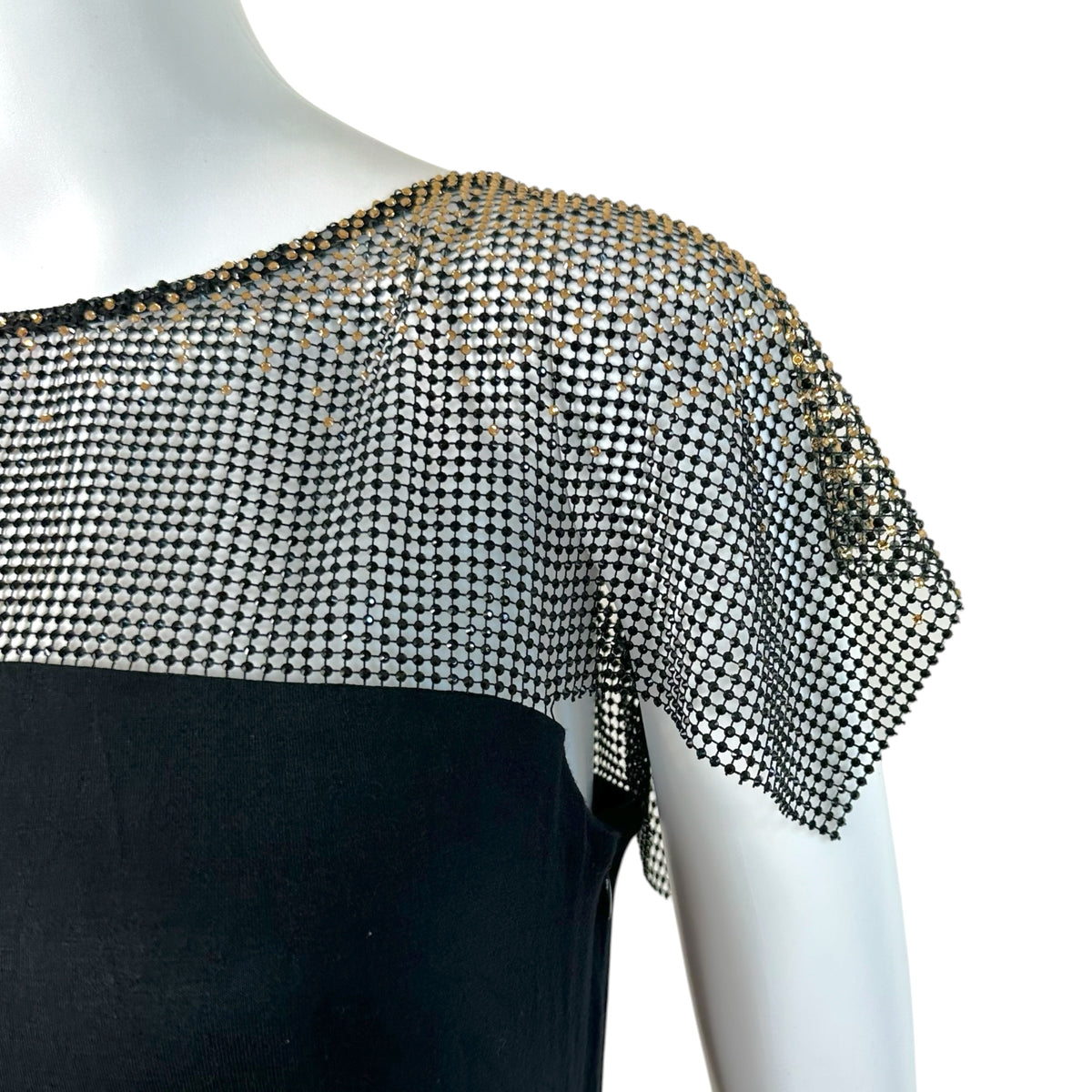 Versace Blouse Black Gold Crystal Embellished Round Neck